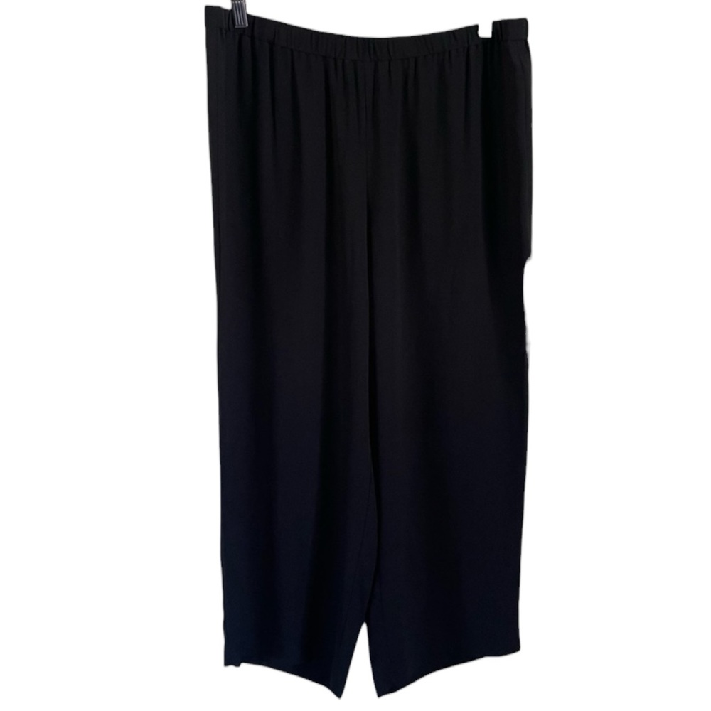 EILEEN FISHER 100% Silk Georgette Wide-Leg Crepe Cropped Pants in Black Size M - Picture 2 of 7